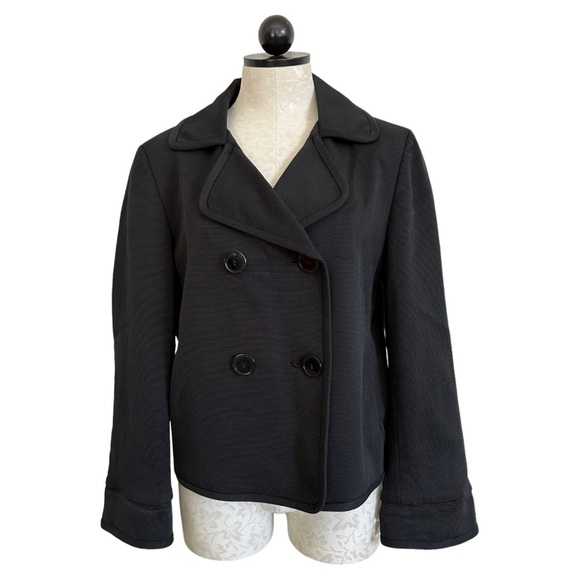 Talbots Black Pea Coat Double Breasted Textured Ridged Fully Lined Size 14 - Picture 14 of 14